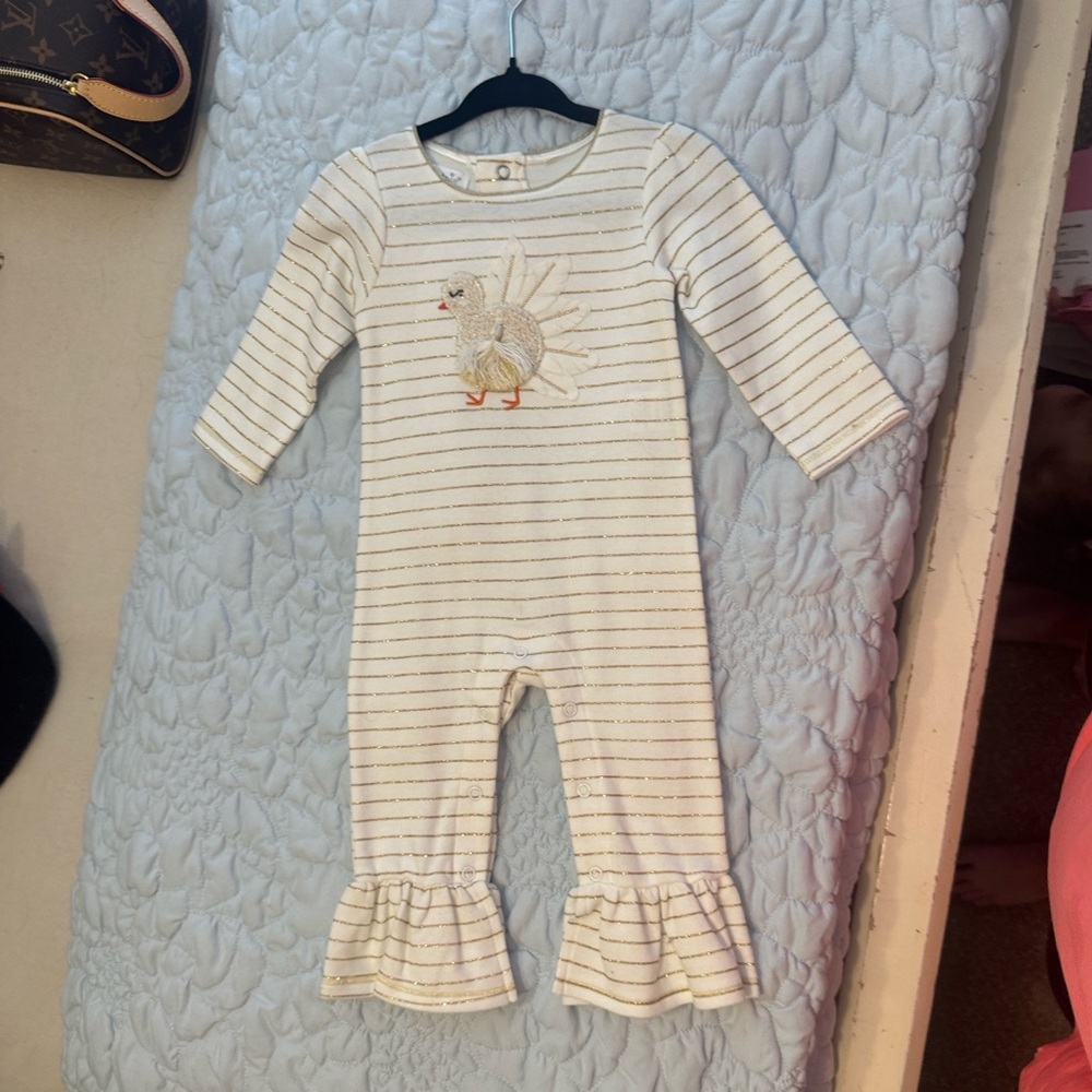 Mud Pie White and Gold Striped Baby Outfit